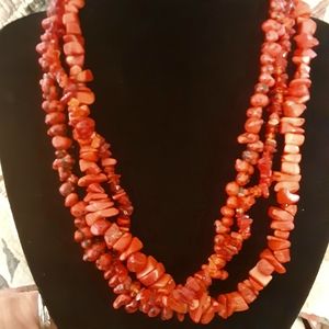 Red coral, Red Jasper Sterling Silver necklace🦋